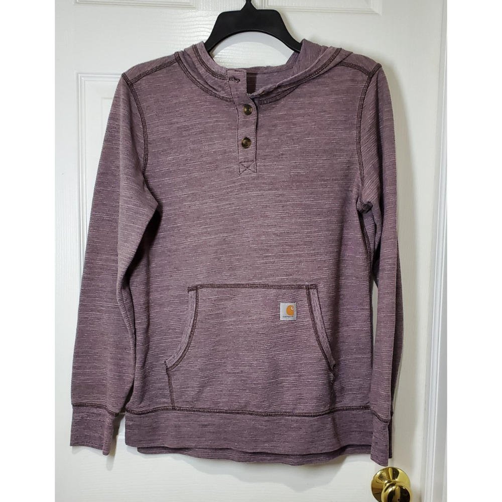 Carhartt Womens Henley Hoodie Sweatshirt M 8‑10 Brown Slightly Fitted